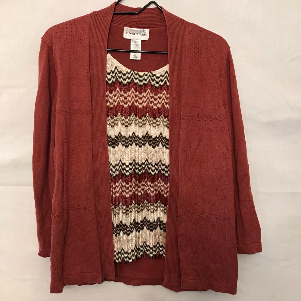 Burgendy Pointelle QTR Sleeve Cardigan with Built-In Sleeveless Top